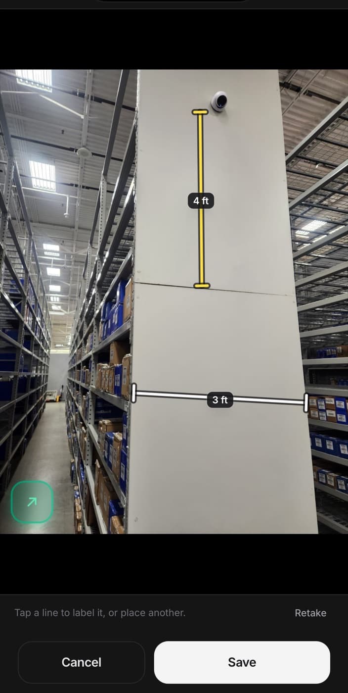 Onsite measurement annotations placed on a photo of a job site.